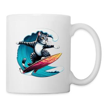 Katze Surfen Surfboard für Katzenliebhaber - Tasse - Weiß - Rechts