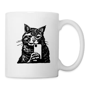 Katze Katzengesicht Selfie Smartphone - Tasse - Weiß - Rechts