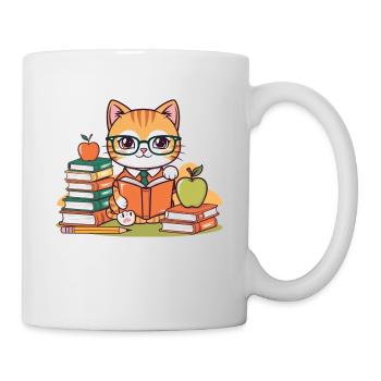 Retour à l'École : Chat Studieux Cartoon - Mug blanc - blanc - Droite