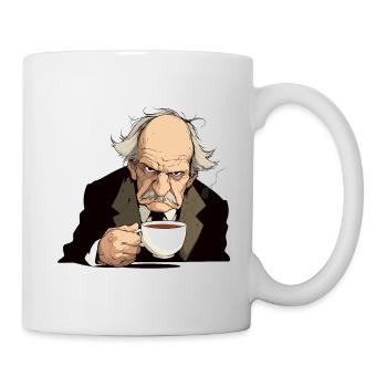 Vieil homme avec une tasse de café - Mug blanc - blanc - Droite