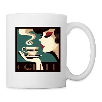 Frau küsst Kaffee, vintage / retro Poster - Tasse - Weiß - Rechts