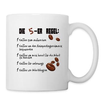 Café - règle de 5 le matin. Règles du café - Mug blanc - blanc - Droite