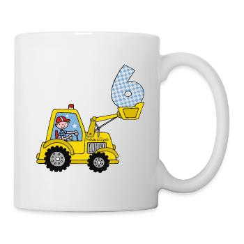 Bagger 6. Geburtstag - Tasse - Weiß - Rechts