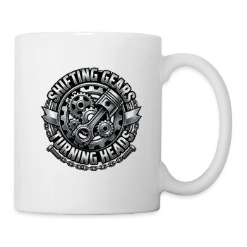 Getriebekern: Schalten der Gänge, die Köpfe drehen - Tasse - Weiß - Rechts