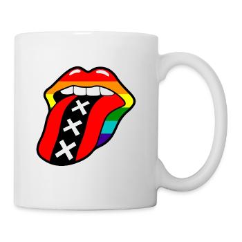 Gay pride rainbow mouth with tongue and Amsterdam logo - Mug - white - Right
