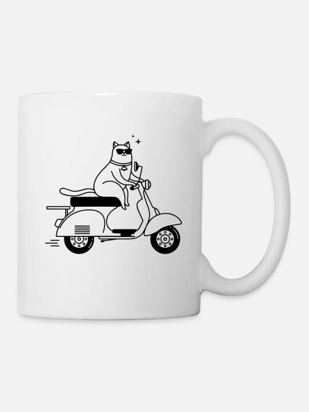 Coole Katze auf einem Motorroller - Tasse - Weiß