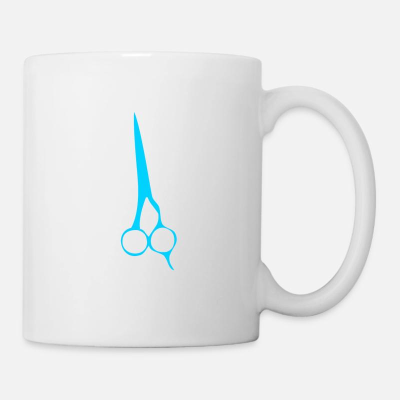 Une paire de ciseaux bleus chez le coiffeur - Mug blanc - blanc