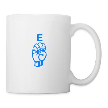 Ein blaues E in Zeichensprache - Tasse - Weiß - Rechts