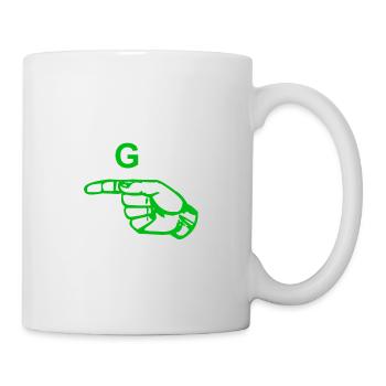 Green fingers indicate a G - Mug - white - Right