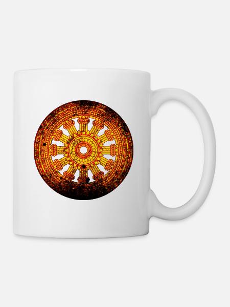 Dharmarad Chakra Buddhismus Gelb Rot - Tasse - Weiß