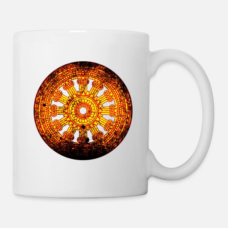 Dharmarad Chakra Buddhismus Gelb Rot - Tasse - Weiß