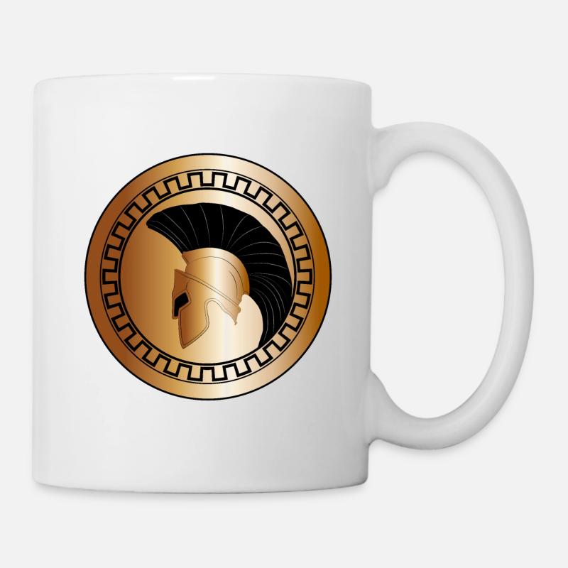 elmo greco e scudo, troiano, oro - Mug blanc - blanc