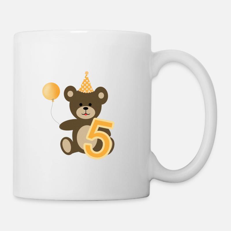 5 ours en peluche d'anniversaire de cinq ans avec ballon - Mug blanc - blanc