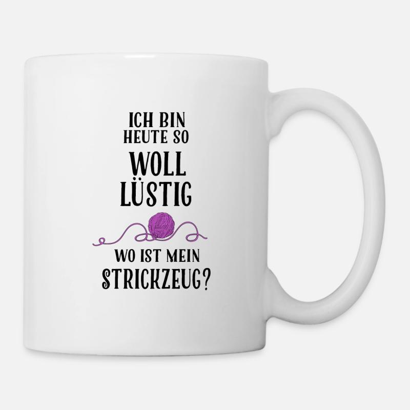 Wollüstig Strickzeug - Tasse - Weiß
