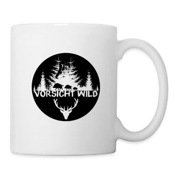 Vorsicht Wild, jäger, wildschwein, Adler, illu - Tasse - Weiß - Rechts
