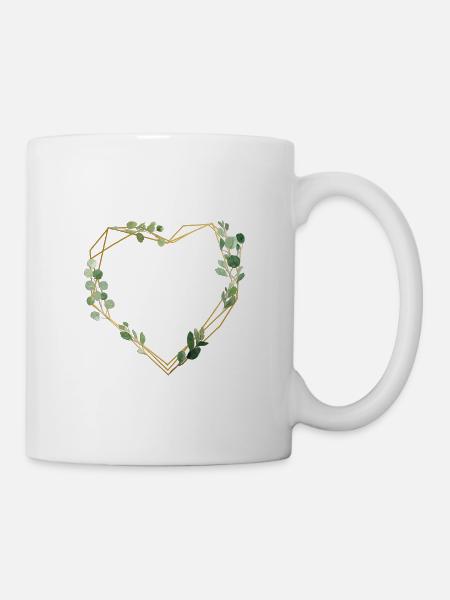 Herz geometrisch floral personalisierbar - Tasse - Weiß
