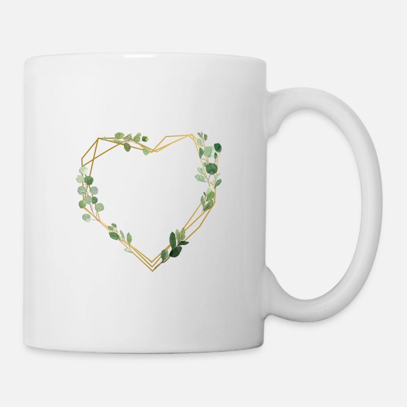 Herz geometrisch floral personalisierbar - Tasse - Weiß