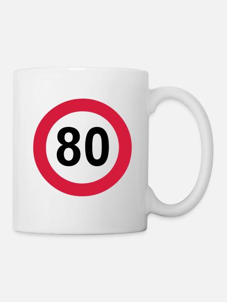 80e anniversaire , 80 ans , Panneau de signalisation 80 (25) - Mug blanc - blanc