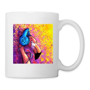 Flamingo écoute de la musique - Mug blanc - blanc - Droite
