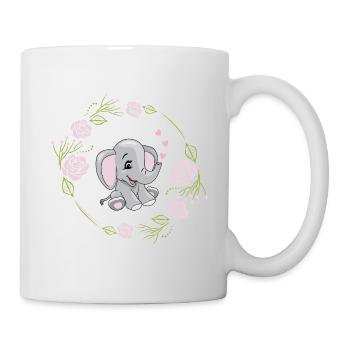 Lächelnder Elefant mit Herzen in einem Blumenrahmen - Tasse - Weiß - Rechts