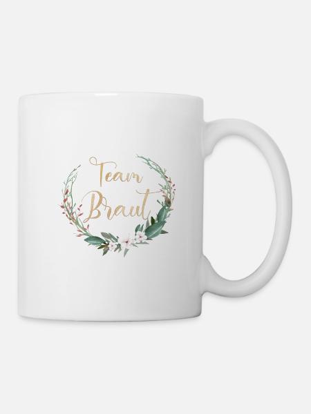 Team Bride Kreis Blumen Blätter personalisierbar - Tasse - Weiß