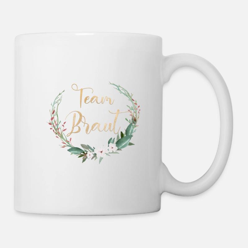 Team Bride Kreis Blumen Blätter personalisierbar - Tasse - Weiß