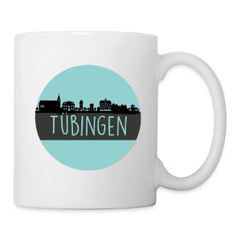 tübingen, skyline, kreis, scherenschnitt, blau - Tasse - Weiß - Rechts