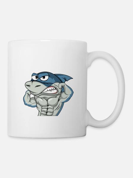 Requin cool avec muscles bodybuilder #3 Cool Sharks - Mug blanc - blanc