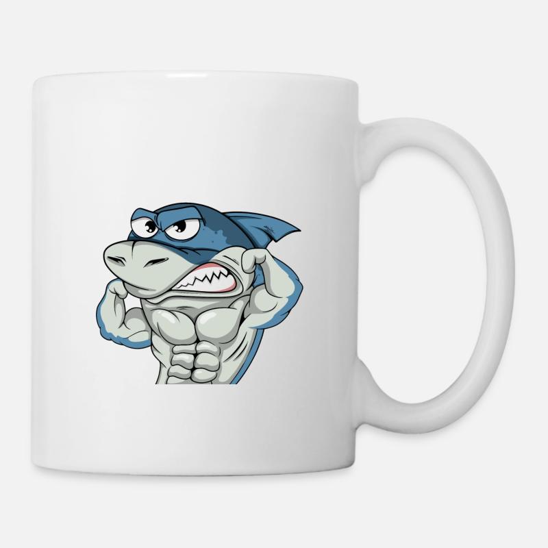 Requin cool avec muscles bodybuilder #3 Cool Sharks - Mug blanc - blanc
