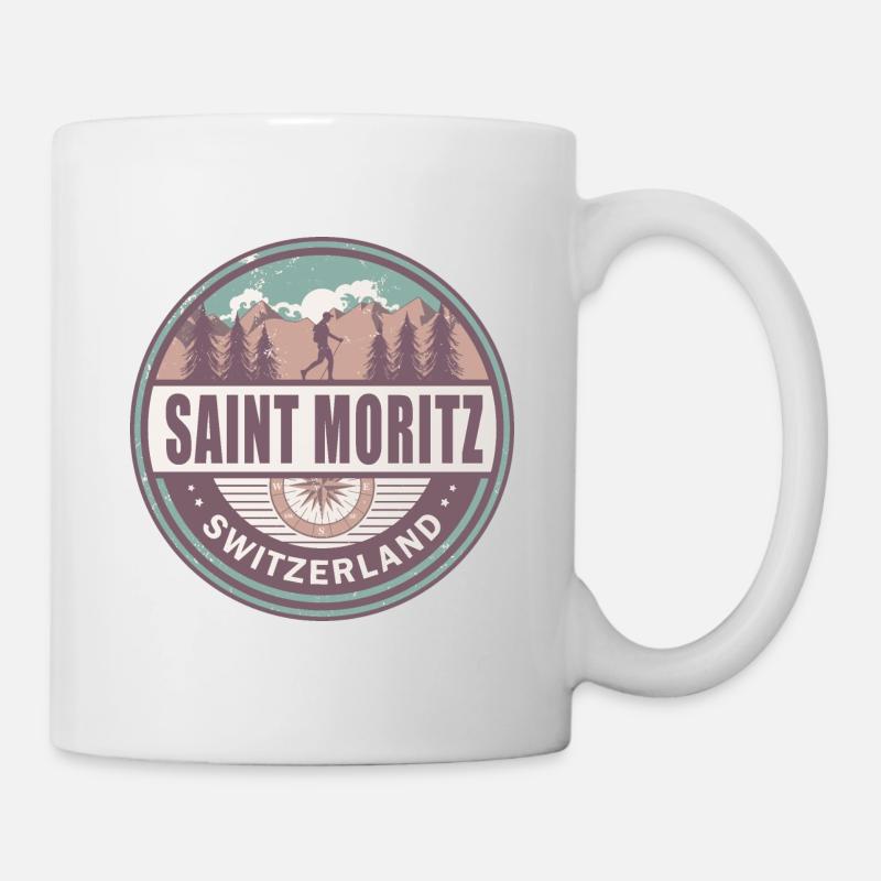 St. Moritz Schweiz Schweizer Alpen Vintage Wandern - Tasse - Weiß