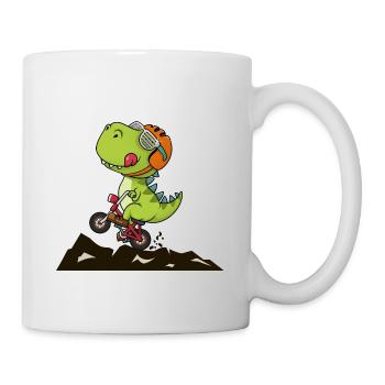 Cool dinosaur rides a bike and listens to music - Mug - white - Right
