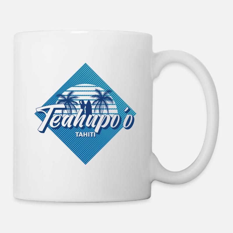 Teahupo’o Tahiti Retro 80s Summer Surf Design - Mug blanc - blanc