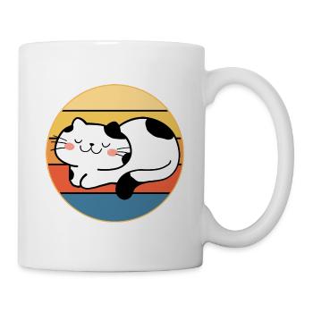 Funny Cute Kawaii Cat Face Retro Sunset - Mug - white - Right
