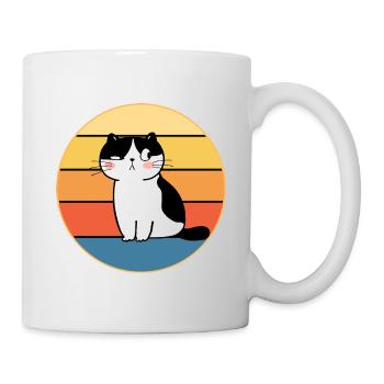 Funny Cute Kawaii Cat Face Retro Sunset - Mug - white - Right