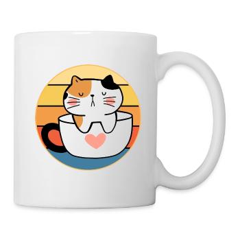 Funny Cute Kawaii Cat Face Retro Sunset - Mug - white - Right