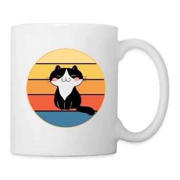 Lustiges süßes Kawaii Katzengesicht Retro Sonnenuntergang - Tasse - Weiß - Rechts