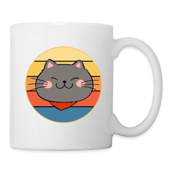 Drôle mignon Kawaii chat visage rétro coucher de soleil - Mug blanc - blanc - Droite