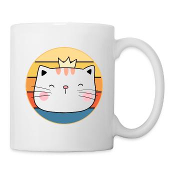 Drôle mignon Kawaii chat visage rétro coucher de soleil - Mug blanc - blanc - Droite