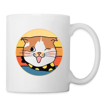 Drôle mignon Kawaii Cat Face Rétro Coucher de soleil - Mug blanc - blanc - Droite