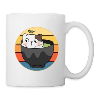 Drôle mignon Kawaii Cat Face Rétro Coucher de soleil - Mug blanc - blanc - Droite