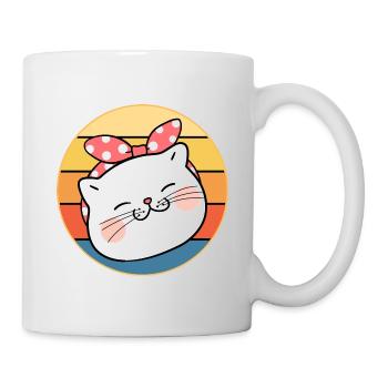 Drôle mignon Kawaii chat visage rétro coucher de soleil - Mug blanc - blanc - Droite