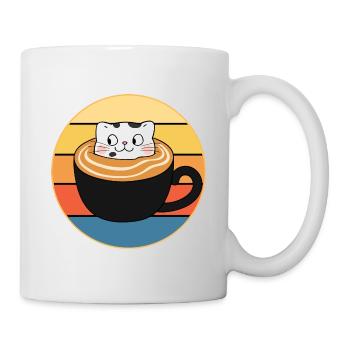 Funny Cute Kawaii Cat Face Retro Sunset - Mug - white - Right