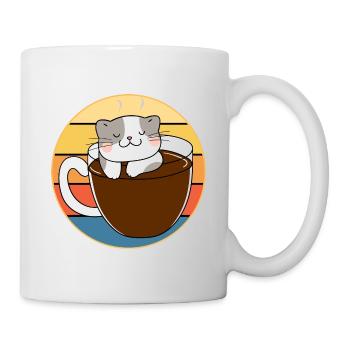 Funny Cute Kawaii Cat Face Retro Sunset - Mug - white - Right