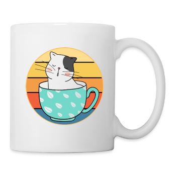 Drôle mignon Kawaii chat visage rétro coucher de soleil - Mug blanc - blanc - Droite