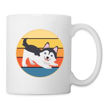 Drôle Kawaii Mignon Husky Dog Vintage Retro Sunset - Mug blanc - blanc - Droite