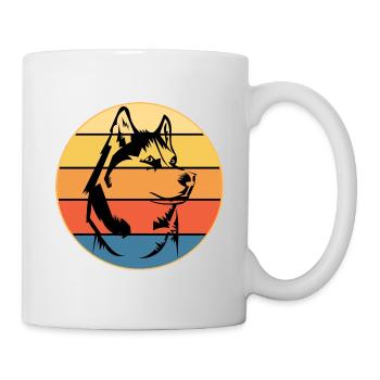 Drôle Kawaii Mignon Husky Dog Vintage Retro Sunset - Mug blanc - blanc - Droite