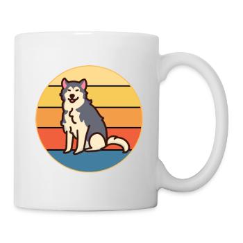 Drôle Kawaii Mignon Husky Dog Vintage Retro Sunset - Mug blanc - blanc - Droite