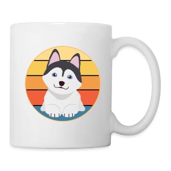 Drôle Kawaii Mignon Husky Dog Vintage Retro Sunset - Mug blanc - blanc - Droite
