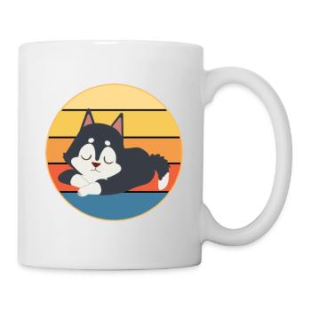 Drôle Kawaii Mignon Husky Dog Vintage Retro Sunset - Mug blanc - blanc - Droite