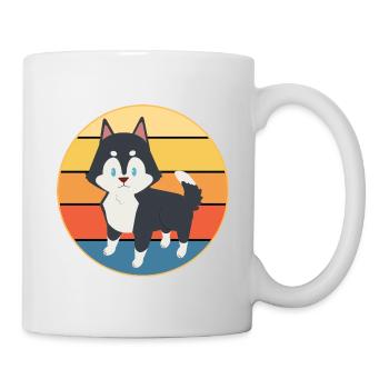 Drôle Kawaii Mignon Husky Dog Vintage Retro Sunset - Mug blanc - blanc - Droite